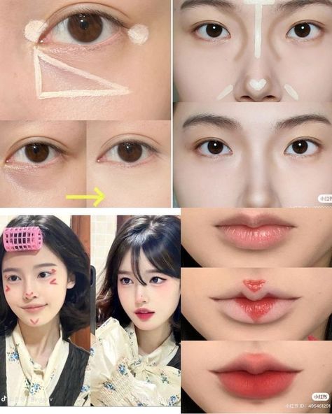 Teknik Makeup, Asian Makeup Tutorials, Korean Makeup Tips, Anime Eye Makeup, Mekap Mata, Gyaru Makeup, Korean Makeup Tutorials, Face Charts, Make Up Tutorials