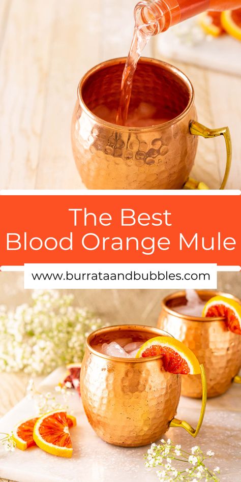 Fun Moscow Mule Recipes, Holiday Moscow Mule Pitcher, Fall Mules Cocktail, Ginger Mule Cocktail, Drinks With Orange Bitters, Blood Orange Ginger Beer Cocktail, Halloween Moscow Mule, Orange Liquor Drinks, Fall Mule Cocktail