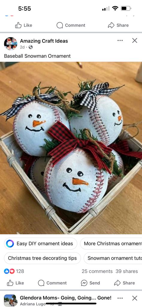 Baseball Christmas Party, Baseball Snowman, Christmas Tree Decorating Tips, Baseball Ornaments, Baseball Christmas, Baseball Theme, Snowman Ornaments, Christmas Theme, Ornaments Diy