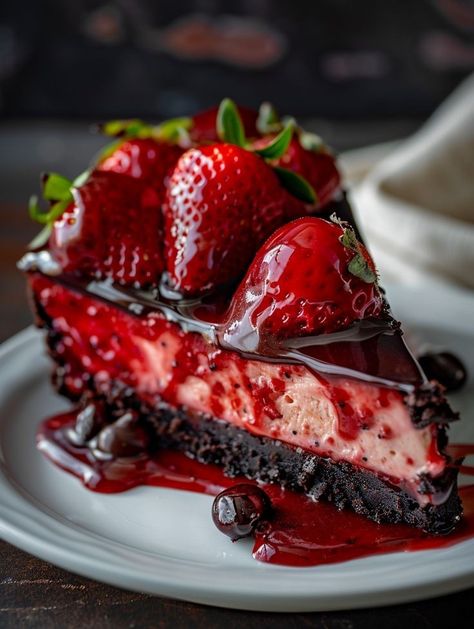 Strawberry Chocolate Cheesecake, Fresh Strawberry Topping, Chocolate Cookie Crust, Chocolate Strawberry Cheesecake, Make Dessert, Easy Dessert Recipes, Strawberry Topping, Recipes Delicious, Cheesecake Filling