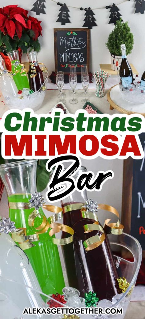 It's that time of the year again when the holiday spirit is in full swing, and it's all about getting together with friends and family. If you're thinking of hosting a laid-back yet festive gathering, why not spice things up a bit by setting up a Christmas Mimosa Bar!? Christmas Brunch Bar Ideas, Mimosa Bar Ideas Christmas, Mistletoe Mimosa Ice Cube, Miseltoe Mimosa, Christmas Mimosa Bar Ideas, Holiday Mimosa Bar, Christmas Mimosa Bar, Holiday Mimosas, Christmas Mimosas