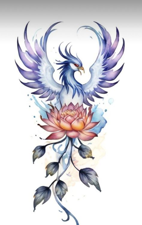 Lotus Flower With Phoenix Tattoo, Coverup Tattoo Ideas For Women Cover Up Design, Lotus Phoenix Tattoo, Phoenix Tattoo Feminine Thigh, Phoenix With Flowers, Phoenix Flower Tattoo, Phoenix Tattoo Design For Women, Recovery Tats, Dragon And Phoenix Tattoo