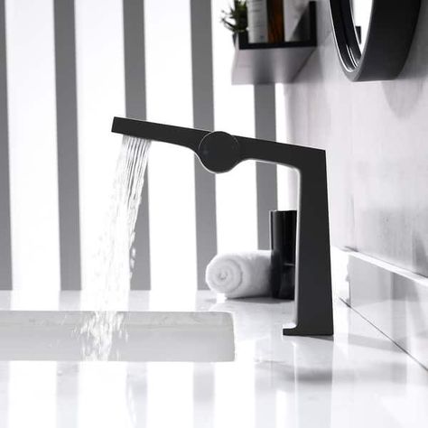 Rbrohant Single Handle Bathroom Faucets, Creative Water Outlet Design Single Hole Bathroom Sink Faucet - Bed Bath & Beyond - 39658112 Bathroom Faucet Ideas, Sink Faucets Bathroom, Natural Artwork, Bathroom Sink Faucets Modern, Black Bathroom Sink, Black Bathroom Faucet, Bathroom Faucets Waterfall, Industrial Bathroom, Single Handle Bathroom Faucet