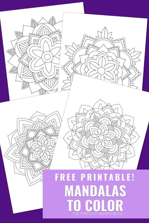 Relax and practice some mindfulness with these Free Printable Mandalas to color. These free mandala coloring pages are suitable for all ages, just add your own colorful flair to each of the designs! #FreePrintableMandalas #FreePrintables #ThePurplePumpkinBlog #MandalasToColor #FreeColoringPages #Mandalas Mandala Printable Free, Mandalas Coloring Pages, Mandala Colouring Pages, Mandalas To Color, Free Adult Coloring Printables, Mandala Book, Adult Colouring Printables, Design Mandala, Pattern Coloring Pages