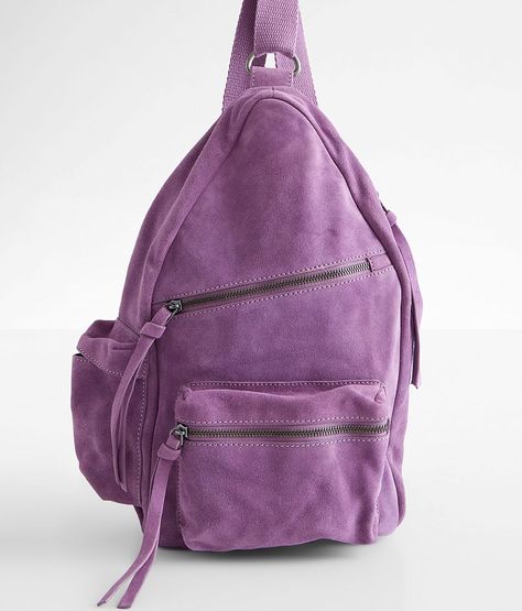 Free People Oxford Suede Sling Backpack - Purple , Women's Orchid Distressed leather fabric lined backpack Zipper closures Adjustable shoulder straps Dimensions: 10(L) x 4 1/2(W) x 15(H). Due to the nature of leather/suede, small variances of color in the skin may occur, this is in no way considered a defect. These are inherent characteristics of leather/suede and will enhance the individual look of your garment.. Outer: 100% Cow Leather. Lining: 100% Cotton. Do not wash. Do not bleach. Do not d Backpack Purple, Suede Backpack, Purple Backpack, Backpack For Women, Material Girl, Perfect Jeans, Distressed Leather, Material Girls, Leather Fabric