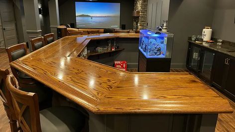 Bar Top Parts - Hardwoods Incorporated Bar Front Ideas, Build Your Own Home, Plinth Blocks, Bar Tops, Tall Bar Stools, Bar Rail, Diy Home Bar, Fluted Columns, Drip Edge