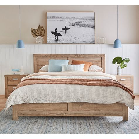 Coastal Bed Frame, Bedroom Redesign, Beach House Bedroom, Bedroom Bliss, Fantastic Furniture, Room Inspiration Bedroom, Queen Bed, Bed Styling, Light Oak