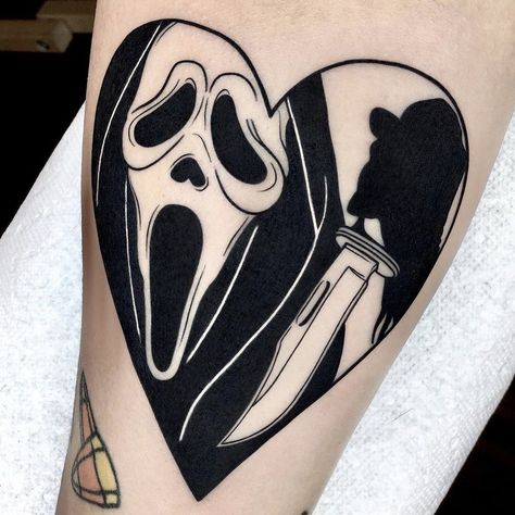 ☹☹☹ on Twitter: "Tattoo by artislife… " Horror Movie Tattoos, 16 Tattoo, Bauch Tattoos, Goth Tattoo, Movie Tattoos, Scary Tattoos, Theme Tattoo, Creepy Tattoos, Spooky Tattoos