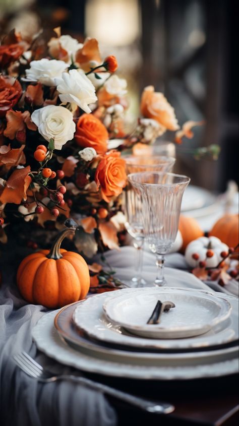 Fall Wedding Ideas September, Outdoor Evening Wedding Reception, Wedding Ideas September, Autumn Centrepiece, Orange Wedding Florals, Table Setting Fall, Fall Table Settings Autumn, Seasonal Weddings, Autumn Wedding Table