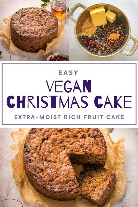 Vegan Christmas Pudding Recipe, Vegan Christmas Cake Recipe, Eggless Christmas Cake, Advent Recipes, Xmas Cake Recipes, Vegan Christmas Cake, Vegan Fruit Cake, Gluten Free Christmas Cake, Vegan Christmas Desserts