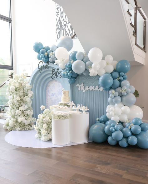 Blue Baptism Decorations, Baptism Backdrop Ideas, Baptismal Decorations Boy Backdrops, Baby Boy Christening Decorations, Baby Boy Baptism Decorations, Boy Christening Decorations, Boy Baptism Decorations, Christening Backdrop, Baptism Balloons