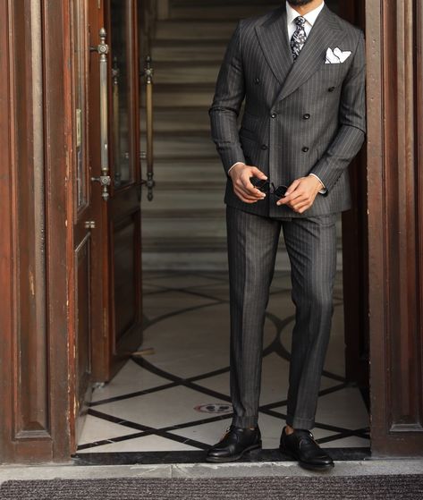 Grey Striped Suit Men, Grey Pinstripe Suit, Striped Suit, Pinstripe Suit, Men's Suit, Gray Suit, Three Piece Suit, Groom Attire, Men's Suits