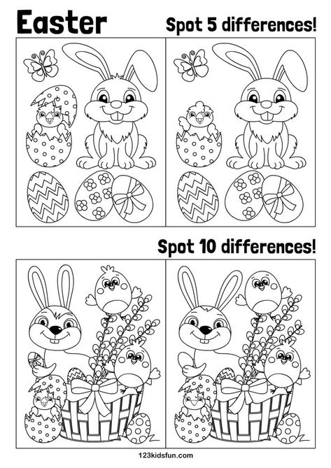 FREE Easter printables for kids. Spot the differences. Easter bunny, easter eggs, easter chick . #easter Easter Crafts Primary School, Easter Games For Kindergarten, Easter Coloring Pages For Kids, Easter For Kids, Easter Activities For Preschool, Coloring Games For Kids, Easter Kindergarten, Fun Apps, Easter School