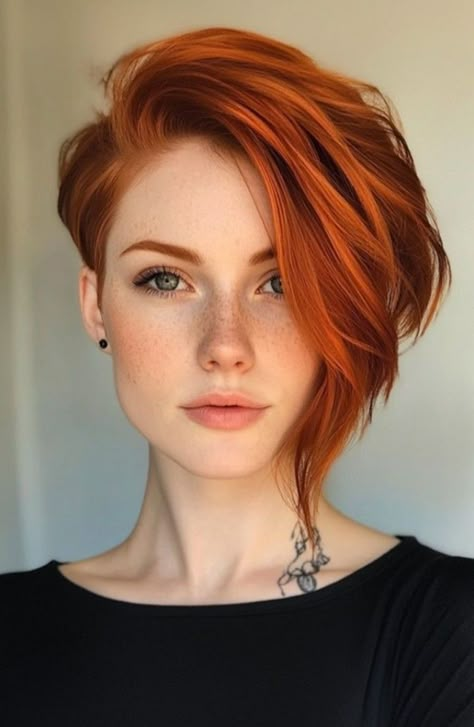 Bold Haircut For Women, Red Undercut Hair, Red Buzzcut Women, Short Haircuts For Women Edgy, Undercut Bob Hairstyles, Short Red Hair Styles, Red Hair Undercut, Bob Undercut Hairstyles, Red Hair Pixie Cut