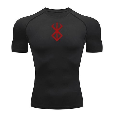 Unleash your inner warrior and push your limits with the Brand of Sacrifice Black Compression Shirt. Crafted with the highest quality materials and featuring the iconic logo from the renowned Berserk series, this compression shirt is a must-have for all hardcore fans and fitness enthusiasts.   Key Features:   Premium Quality: Our Black Compression Shirt is made from a blend of durable and breathable fabrics, ensuring maximum comfort and long-lasting performance. It is designed to withstand intense workouts and maintain its shape even after multiple washes.   Perfect Fit: Engineered to provide a snug and supportive fit, our compression shirt adapts to your body's contours, reducing muscle fatigue and enhancing your overall performance. It acts like a second skin, allowing you to move freely Gym Compression Shirt, Black Compression Shirt, Brand Of Sacrifice, Berserk Anime, Push Your Limits, Estilo Fitness, Inner Warrior, Gym Fits, Workout Attire