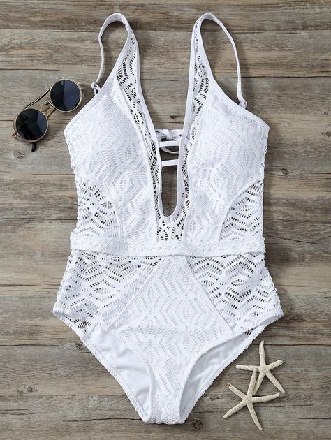 One Piece Swimsuit White, Plunging One Piece Swimsuit, Costume Intero, White Swimsuit, One Piece Swimwear, Mode Style, Summer Wear, Starfish, Womens Swimwear