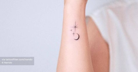 Stars And Moon Tattoo, North Star Tattoos, Moon And Stars Tattoo, Little Tattoos, Star Tattoos, First Tattoo, Moon Tattoo, North Star, Tattoo Artist