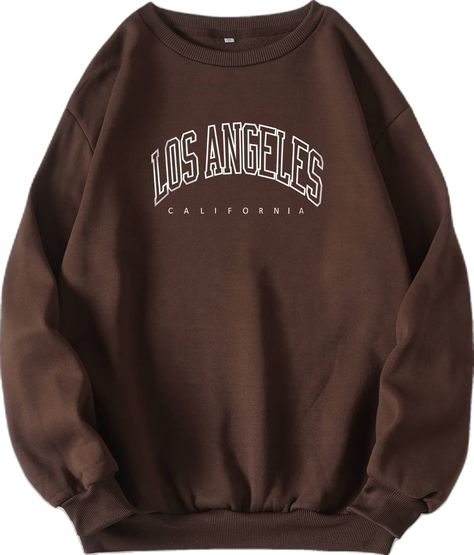 Brown Sweatshirt, Pull Oversize, Round Neck Sweaters, Womens Fleece, Tops Fall, Print Sweatshirt, Print Pullover, Oversized Sweatshirt, Casual Sweatshirt