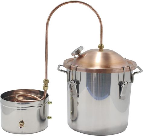 Amazon.com: Kingsunshine Water Distiller Copper Lid Pot Still (5 gallon): Home & Kitchen Water Distiller, Copper Pot Still, Wine Making Equipment, Moonshine Still, Making Essential Oils, Fruit Wine, Steam Distillation, Pot Still, Copper Tubing