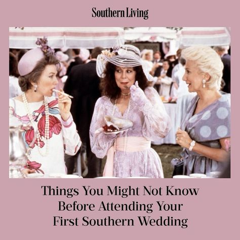 If you’re not from the South but you’ve seen Steel Magnolias, you might have a sense of what our matrimonial merriment looks like: flowers are plentiful, the number of family members in attendance is greater still, and the bride’s hair is teased up into a ‘do so high it scrapes the floor of heaven. But “blush and bashful” color schemes and armadillo cakes aside, there are also some key elements of Southern weddings that you likely wouldn’t expect. Southern Wedding Traditions, Blush And Bashful, Magnolia Wedding, Louisiana Wedding, Southern Culture, Steel Magnolias, Southern Bride, Styling A Buffet, Brass Band