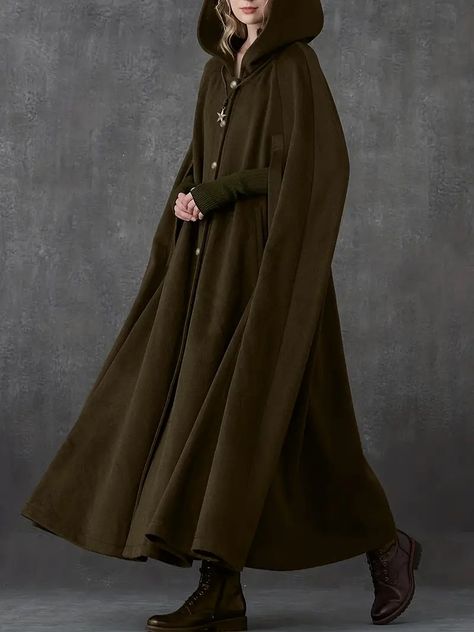 Women's Elegant Coat Plus Size Solid Cape Sleeve Button Up - Temu Cloak Outfit, Wool Cloak, Medieval Cloak, Cloak Coat, Hooded Wool Coat, Medieval Woman, Cashmere Cape, Elegant Coats, Cashmere Fabric