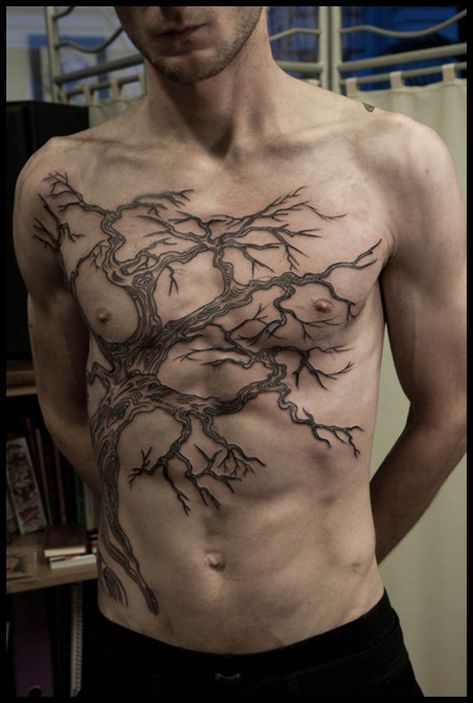 50 Tree Tattoo designs for Men and Women Cool Top Surgery Tattoos, Chest Tattoos Top Surgery, Top Sergury Scar Tattoos, Back To Chest Tattoo, Top Surgery Scar Tatoos, Grunge Nature Tattoo, Tattoo Ideas Top Surgery, Ftm Scar Tattoo Cover Up, Tattoos Scarring