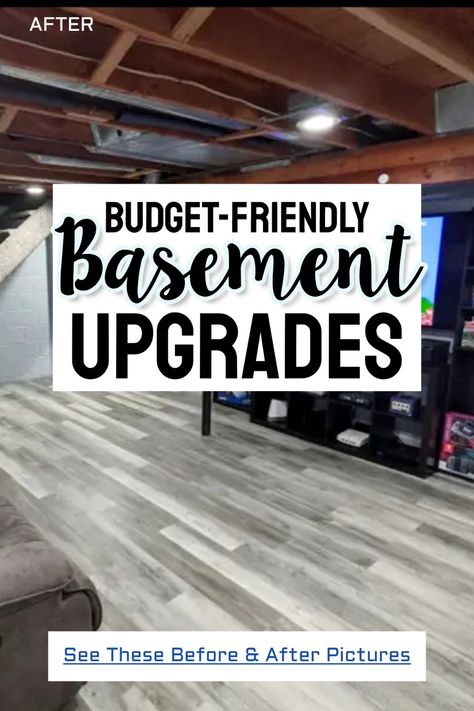 Budget Friendly Basement Upgrades - from Unfinished Basement Remodels – Before and After Inspiration To Turn Your Basement Into New Living Space On a Cheap DIY Budget Or Not Diy Bedroom In Basement, Basement Simple Remodel, Basement Semi Finished, Make Unfinished Basement Cozy, U Finished Basement Ideas, Playroom Unfinished Basement, Bedroom In Basement Ideas Layout, Cheap Basement Remodel Floor, Basement Remodel Cheap