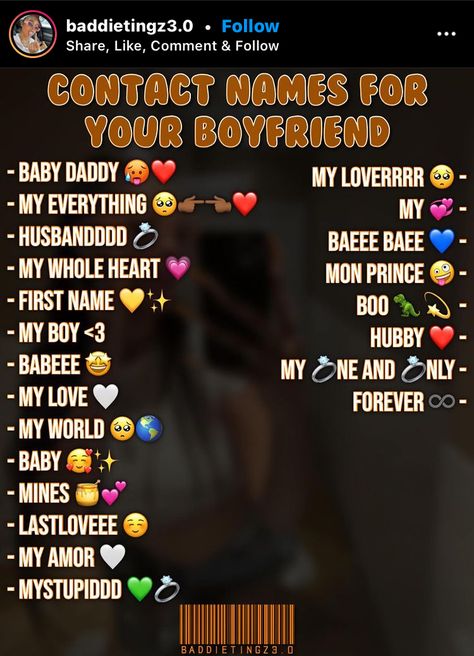 Bf Names In Phone Funny, Nick Names For Your Crush, Cute Couple Names For Him, Names For Husband In Phone, Funny Contact Names For Boyfriend, Boyfriend Contact Names Ideas, Names To Call Your Boy Best Friend, Name For Your Boyfriend, Names To Call Your Boyfriend In Your Phone