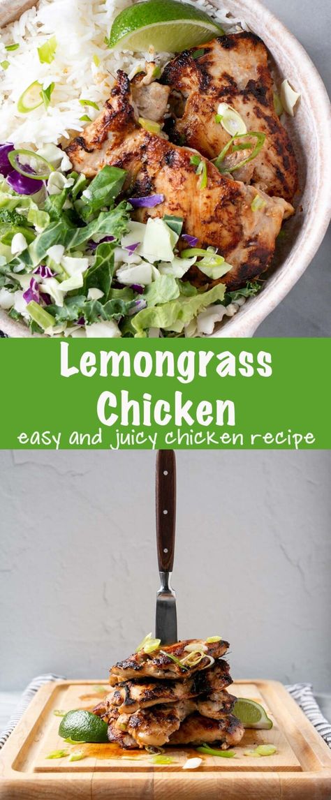 Lemongrass Chicken is a mouthwatering chicken thigh recipe that has the tastiest marinade and is quickly grilled or seared to perfection.  via @mykitchenlove Lemongrass Chicken Recipe, Lemon Grass Chicken, Savory Lunch, Smoked Pork Recipes, Chicken Thigh Recipe, Lemongrass Chicken, Dinner Favorites, Free Lunch, Easy Chicken Dinner Recipes