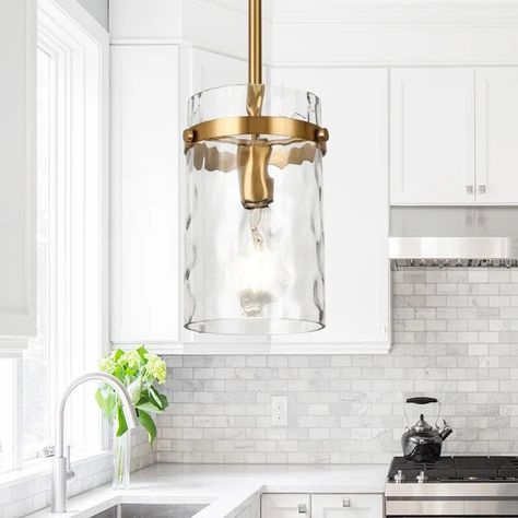 Lysandra 1 - Light Kitchen Island Pendant Over Sink Lighting Kitchen Pendants, Single Pendant Over Island, Over Sink Lighting Kitchen, Over Sink Lighting, Kitchen Sink Lighting, Kitchen Ceiling Design, Glam Kitchen, Gold Pendant Lighting, Kitchen Island Pendant