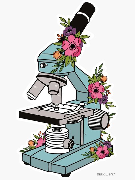 "Floral microscope " Sticker for Sale by sanowerrr | Redbubble Biotechnology Art, Microscope Art, Biology Drawing, Boarders Designs For Projects, Funny Laptop Stickers, Medical Stickers, Feminism Art, Stickers Cool, Lab Logo