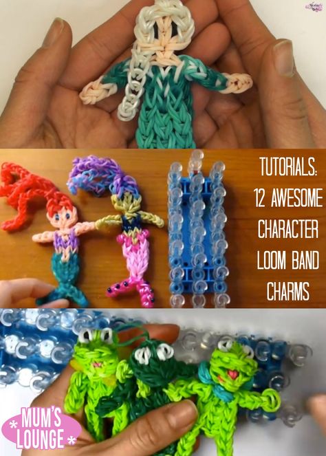 Tutorials: 12 Awesome Character Loom Band Charms   #mumslounge #loombands #loombands #frozen #elsa #anna   Check out all 12 characters here:http://www.mumslounge.com.au/entertainment/kids-activities/2570-tutorials-12-awesome-character-loom-band-charms.html Rainbow Loom Charms Step By Step, Loom Band Creations, Rainbow Loom Charms Tutorial, Rubber Band Loom Patterns, Loom Band Bracelets Tutorial, Loombands Bracelet, Bandaloom Ideas, Loom Bands Ideas, Loom Band Ideas