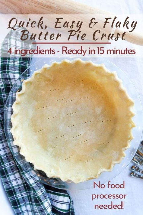 Want to know how to make this simple, quick & easy pie crust recipe with butter? Let me show you! It's the best & can be made ahead of time. You won't need a food processor & it comes together in 15 minutes. This all butter crust is flaky, tender & delicious. It's perfect for sweet dessert pies, chicken pot pie or quiesce recipes. Pie season has officially arrived and it's time to bake some delicious holiday, Thanksgiving & Christmas pies. Pumpkin pie, pecan pie, apple pie & more! #piecrust Easiest Pie Crust Ever, Quick Easy Pie Crust Recipe, Home Made Pie Crust, Diy Pie Crust, Food Processor Pie Crust, Easy Pie Crust Recipe, Christmas Pies, Apple Pie Crust, Pie Pecan