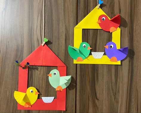 Bird Crafts Kindergarten, Birds Craft For Preschoolers, Preschool Crafts Birds, 3 D Birds Craft, Bird Craft For Kindergarten, Birds Decoration Ideas, Spring Birds Crafts For Kids, Birds Diy Crafts, Spring Bird Craft