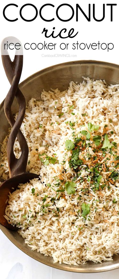 Jamaican Coconut Rice, Grilled Protein, Coconut Jasmine Rice, Coconut Lime Rice, Hawaiian Dinner, Rice Coconut, Coconut Rice Recipe, Asian Dish, Rice Cooker Recipes