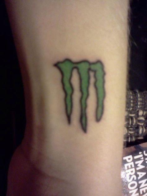 My monster tatt Monster Energy Tattoo Ideas, Monster Energy Tattoo, Icp Tattoos, Monster Tattoos, Energy Tattoo, Simple Tats, Zombie Tattoos, Stick Poke Tattoo, Character Customization