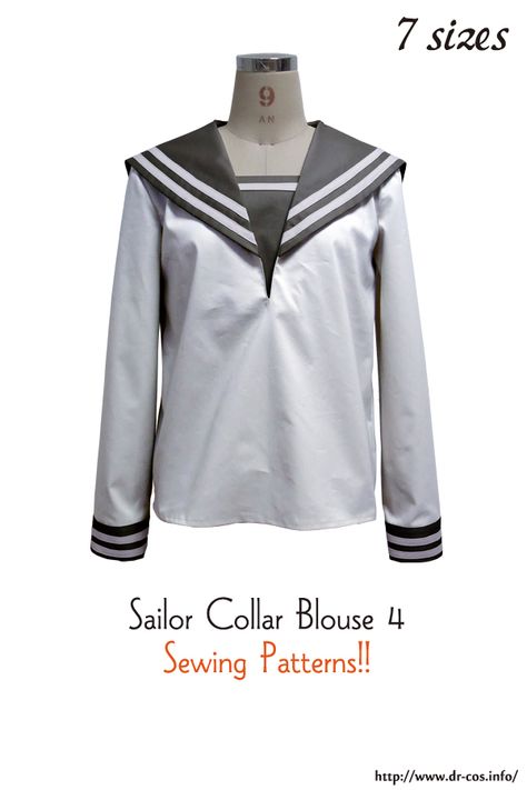 Sailor Uniform Sewing Pattern, Sailor Uniform Pattern, Sailor Costume Diy, Sailor Collar Pattern, Pola Jumpsuit, Sailor Collar Blouse, Collar Dress Pattern, Sea Vibe, Sailor Collar Dress