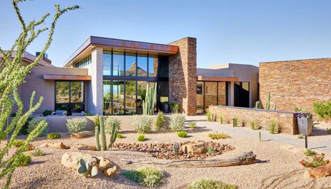 Desert House Exterior, Desert House Plans, Desert Home Exterior, Modern Desert Home, Pella Windows, Sitting Areas, Desert House, Arizona House, Luxury Home Design