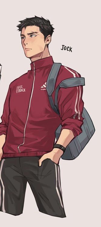 Attractive Poses Drawing, Tracksuit Drawing Reference, Buff Guy Pose Reference, College Character Design, Athletic Character Design Male, Coach Character Design, Basketball Oc Male, Sporty Character Design Male, Jock Oc Male