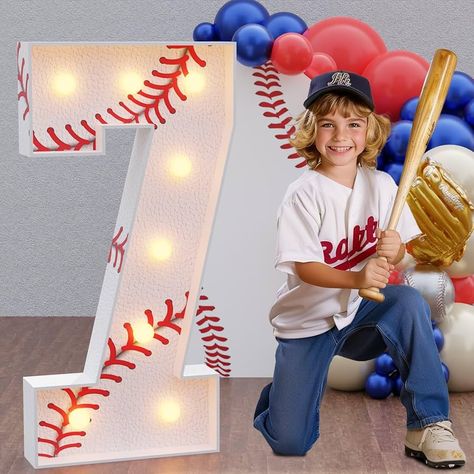 Amazon.com: imprsv Marquee Numbers Baseball Birthday Decorations: 3ft Large Party Decor Boy 6th 16th Big Light Up Cardboard Number 6 : Home & Kitchen Baseball Birthday Party Games, Dodgers Birthday Party, Cardboard Numbers, Baseball Birthday Party Decorations, First Birthday Theme Boy, Baseball Theme Birthday Party, Marquee Numbers, Baseball Theme Birthday, Baseball First Birthday