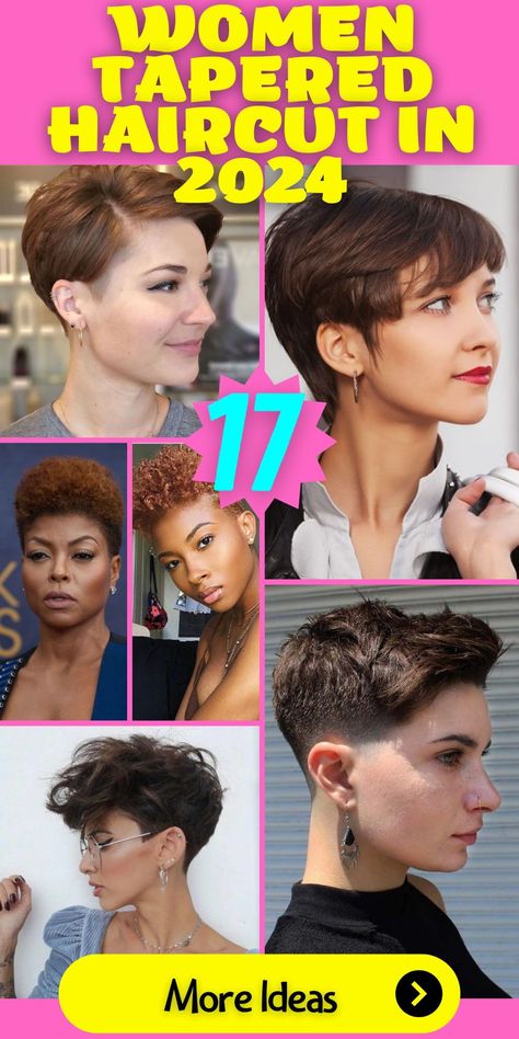 Discover the latest women's hair trends with tapered haircut 2024 ideas. Whether you're a fan of short, long, or medium lengths, find the perfect haircut to suit your style. Explore natural hair short cuts, pixie cuts, and medium hair styles that are designed to enhance your beauty. Get inspired to transform your look with these stylish haircuts for women. Haircut 2024 Trends Women Short, Clipper Cuts For Women, Tapered Pixie Haircut, Women Fade Haircut, Low Taper Haircut, Hair Short Cuts, Tapered Haircut For Women, Short Taper Fade, Fade Haircut Women