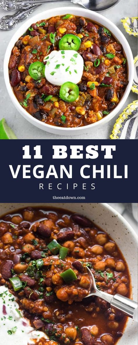 Vegan Chili Recipes, Chili Meals, Best Vegan Chili, Vegan Chili Recipe, Chili Sin Carne, Hearty Chili, Chili Recipe Crockpot, Chili Recipe Easy, Vegan Chili