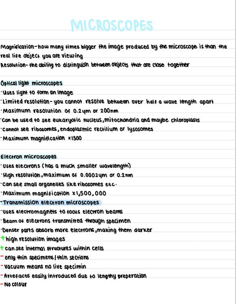 Light microscope, electron microscopes and definitions Biology Microscope, Light Microscope, Study Guide Template, Revision Tips, Cell Organelles, Organization Notes, A Level Biology, Electron Microscope, Biology Lessons