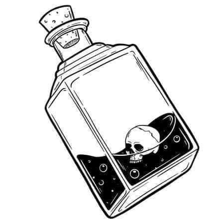 Vial Of Poison, Alcohol Poisoning, Bottle Tattoo, Bottle Drawing, Magic Bottles, Magic Symbols, Alcohol Bottles, Book Tattoo, Halloween Poster