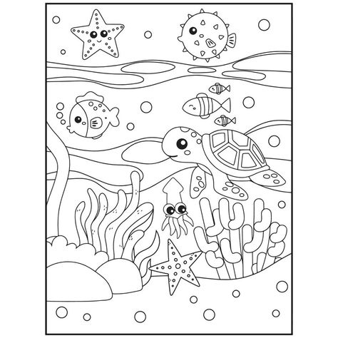 Aquarium Coloring Page, Aquarium Worksheets For Kids, Colouring Animals, Coloring Pages Ocean, The Ocean Animals, Animals Coloring Pages For Kids, Ocean Clipart, Ocean Coloring Pages, Sea Drawing