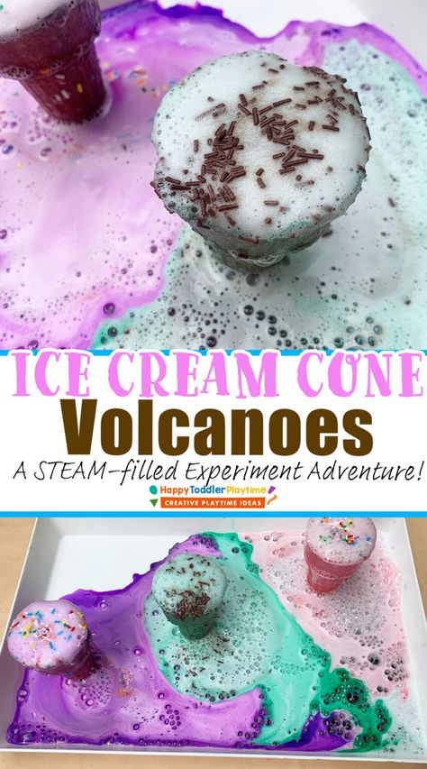 Ice Cream Volcano Experiment, Ice Cream Science Preschool, Ice Cream Experiment For Kids, Ice Cream Science, Ice Cream Cone Craft, 2024 Activities, Ice Cream Crafts, Easy Stem, Science For Toddlers