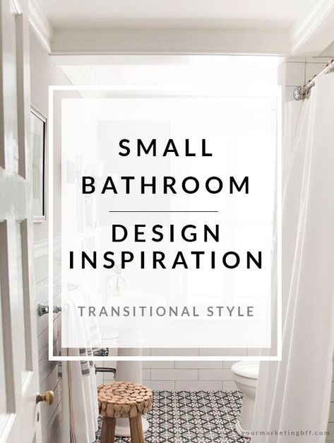 Transitional Style: Small Bathroom Design Inspiration - yourmarketingbff.com High End Small Bathrooms, Small Bathroom Mirrors Ideas, Sophisticated Small Bathroom, Half Bathroom Transitional, Upstairs Guest Bathroom, Small Bathroom Transitional Style, Small Bathroom Ideas Transitional, Transitional Small Bathroom Design, Small Bathroom Transitional