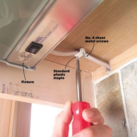 How to Install Under Cabinet Lighting in Your Kitchen (DIY) Kitchen Under Cabinet Lighting, Bathroom Lighting Design, Kitchen Lighting Design, Home Electrical Wiring, Diy Electrical, New Kitchen Cabinets, Kitchen Cabinets Makeover, Diy Kitchen Cabinets, Diy Cabinets