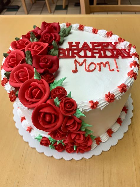 Birthday Cake With Red Roses, Red Rose Cake Design, Red Rose Birthday Cake, Birthday Cake For Wife, Red Rose Cake, Mother Birthday Cake, Rose Birthday Cake, Rose Cake Design, Rosé Birthday Cake