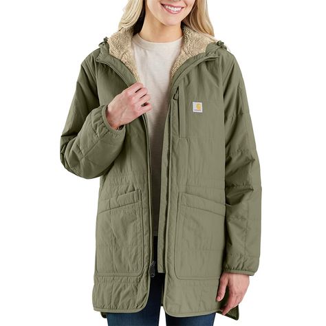 PRICES MAY VARY. Durable water repellent (DWR) makes rain bead up and roll off 60g insulation Sherpa lining for extra warmth in upper body and hood Hidden hood drawcord with cord lock for safety Two-way zipper Carhartt Womens, Safety Clothing, Light Rain, Sherpa Lined, Hooded Coat, Mens Outerwear, Sherpa Fleece, Women's Coat, Outerwear Women